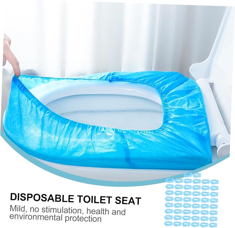 قماش أزرق غير منسوج وسادة مقعد مرحاض سميكة غطاء وسادة مستدير ناعم بساط حمام 50 قطعة - Image 3